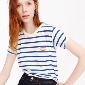 ISO IN SEARCH OF JCrew Beg Your Pardon White TShirts With Blue Stripes  & Lips
